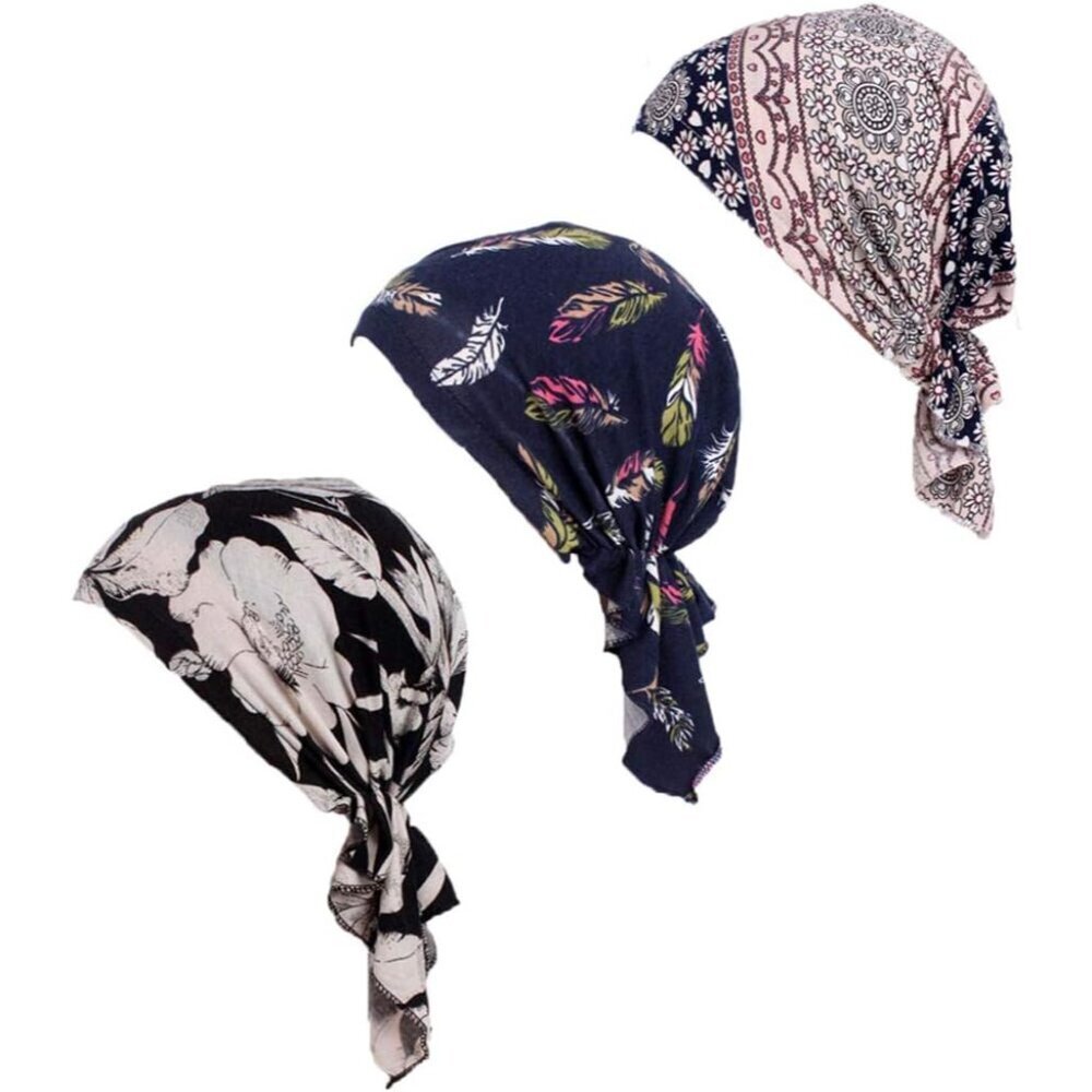 Pre Tied Chemo Head Scarf 3 Pack Cotton Beanie for Hair Loss or Medical